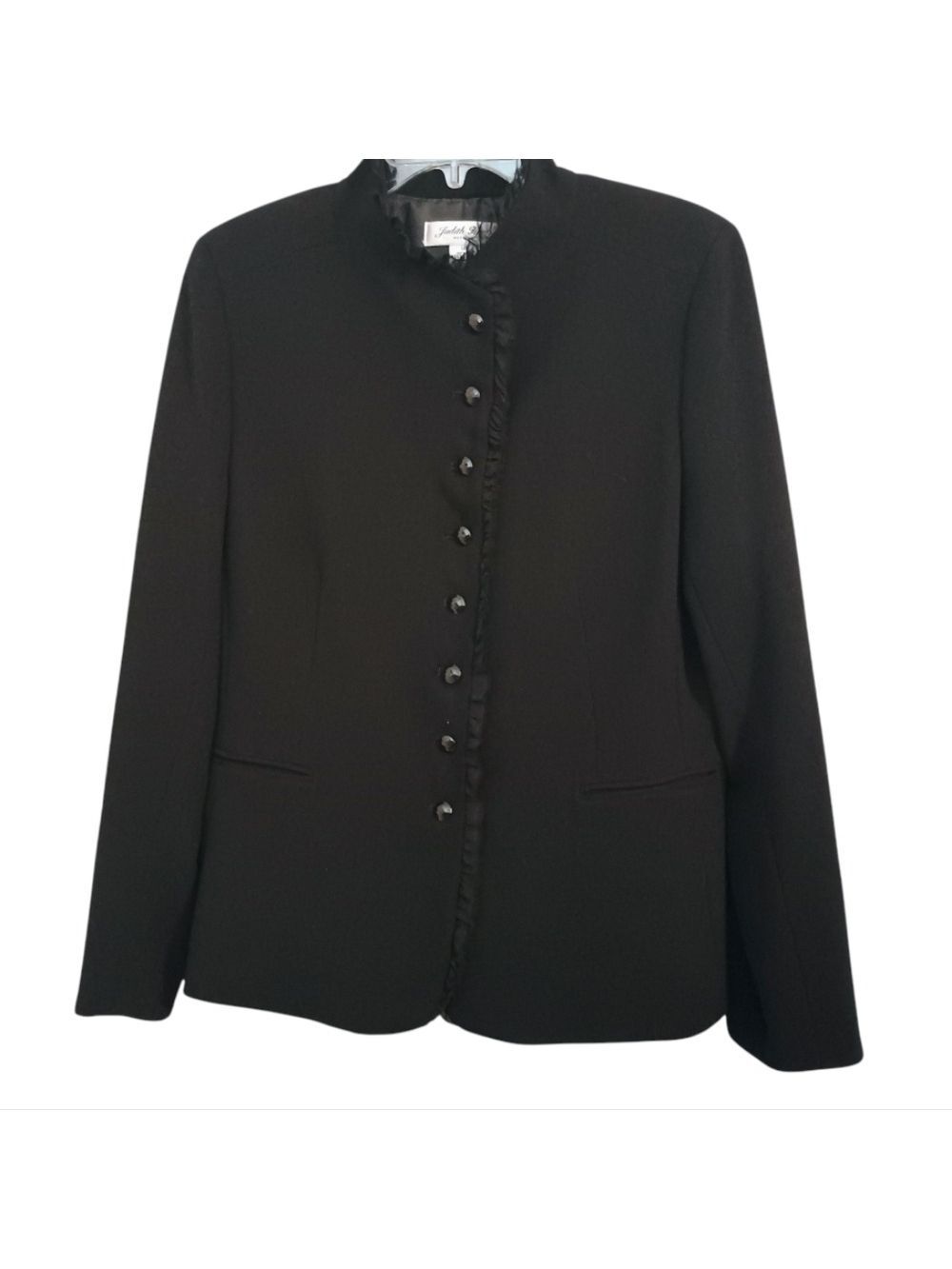 Judith Hart Petites Black Blazer Faceted Buttons Sheer Ruffle Trim 14 Petite
